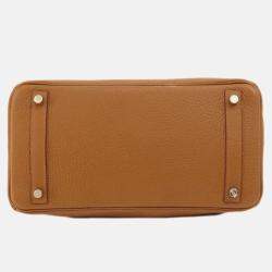Hermes Gold Taurillon Clemence Leather Birkin 30 Tote Bag