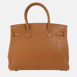 Hermes Gold Taurillon Clemence Leather Birkin 30 Tote Bag