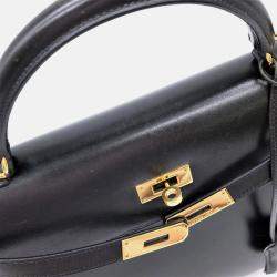 Pre Owned Hermes Black Box Calf Leather Kelly 32 Handbag