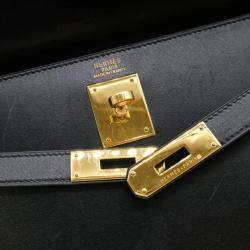 Pre Owned Hermes Black Box Calf Leather Kelly 32 Handbag