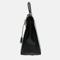 Pre Owned Hermes Black Box Calf Leather Kelly 32 Handbag