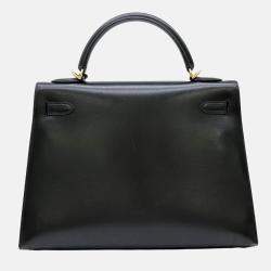 Pre Owned Hermes Black Box Calf Leather Kelly 32 Handbag