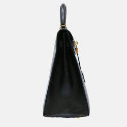 Pre Owned Hermes Black Box Calf Leather Kelly 32 Handbag