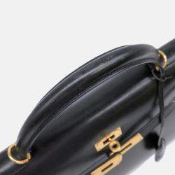 Pre Owned Hermes Black Box Calf Leather Kelly 32 Handbag