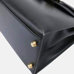Pre Owned Hermes Black Box Calf Leather Kelly 32 Handbag