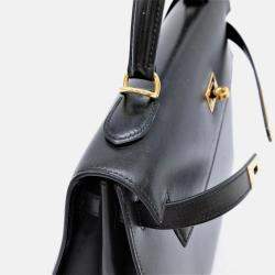 Pre Owned Hermes Black Box Calf Leather Kelly 32 Handbag