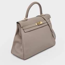 Hermes Gris Asphalt Togo Leather Gold Finish Kelly Retourne 35 Bag