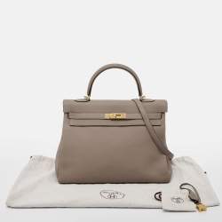 Hermes Gris Asphalt Togo Leather Gold Finish Kelly Retourne 35 Bag