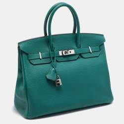 Hermes Malachite Togo Leather Palladium Finish Birkin 35 Bag