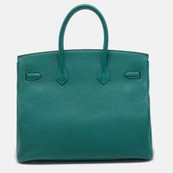 Hermes Malachite Togo Leather Palladium Finish Birkin 35 Bag