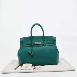 Hermes Malachite Togo Leather Palladium Finish Birkin 35 Bag