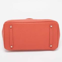 Hermes Rouge Pivoine Togo Leather Palladium Finish Birkin 35 Bag