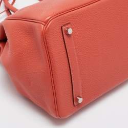 Hermes Rouge Pivoine Togo Leather Palladium Finish Birkin 35 Bag