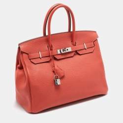 Hermes Rouge Pivoine Togo Leather Palladium Finish Birkin 35 Bag