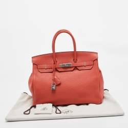Hermes Rouge Pivoine Togo Leather Palladium Finish Birkin 35 Bag