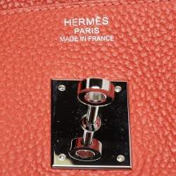 Hermes Rouge Pivoine Togo Leather Palladium Finish Birkin 35 Bag