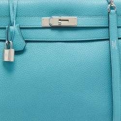 Pre Owned Hermes Celeste Taurillon Clemence Leather Palladium Finish Kelly Retourne 32 Bag