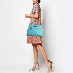 Pre Owned Hermes Celeste Taurillon Clemence Leather Palladium Finish Kelly Retourne 32 Bag
