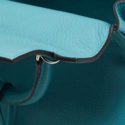Pre Owned Hermes Celeste Taurillon Clemence Leather Palladium Finish Kelly Retourne 32 Bag