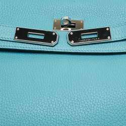 Pre Owned Hermes Celeste Taurillon Clemence Leather Palladium Finish Kelly Retourne 32 Bag