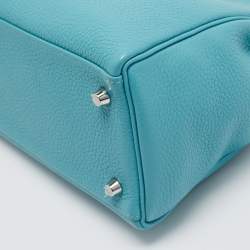 Pre Owned Hermes Celeste Taurillon Clemence Leather Palladium Finish Kelly Retourne 32 Bag