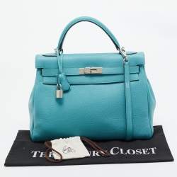 Pre Owned Hermes Celeste Taurillon Clemence Leather Palladium Finish Kelly Retourne 32 Bag