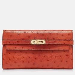 Hermes Sanguine Ostrich Kelly Longue Wallet