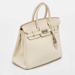 Hermes Craie Togo Leather Palladium Finish Birkin 25 Bag