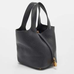 Pre Owned Hermes Noir Taurillon Clemence Leather Picotin Lock 18 Bag