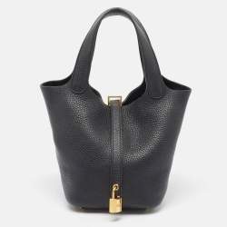 Pre Owned Hermes Noir Taurillon Clemence Leather Picotin Lock 18 Bag