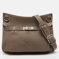 Pre Owned Hermes Etoupe Taurillon Clemence Leather Palladium Finish Jypsiere 28 Bag