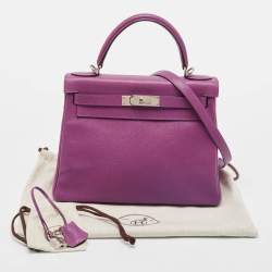 Hermes Cyclamen Chevre Mysore Leather Palladium Finish Kelly Retourne 28 Bag