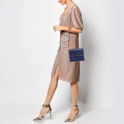 Pre Owned Hermes Blue Encre Chevre Chamkila Leather Cinhetic To Go Shoulder Bag