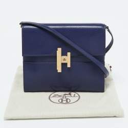 Pre Owned Hermes Blue Encre Chevre Chamkila Leather Cinhetic To Go Shoulder Bag