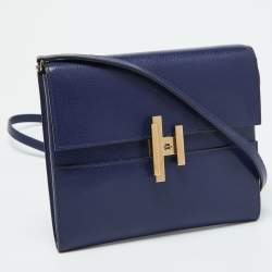 Pre Owned Hermes Blue Encre Chevre Chamkila Leather Cinhetic To Go Shoulder Bag