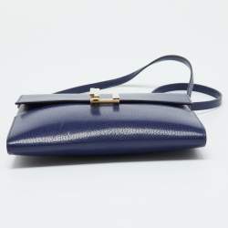 Pre Owned Hermes Blue Encre Chevre Chamkila Leather Cinhetic To Go Shoulder Bag