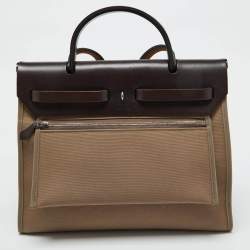 Pre Owned Hermès Ebene/Etain Canvas and Leather Herbag Zip 31 Bag
