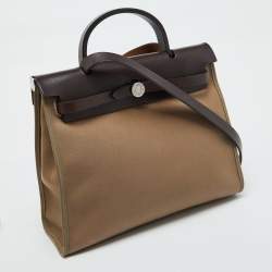 Pre Owned Hermès Ebene/Etain Canvas and Leather Herbag Zip 31 Bag