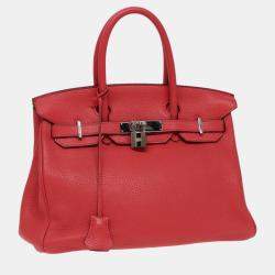 Hermes Red Clemence Leather Birkin 30 Tote Bag