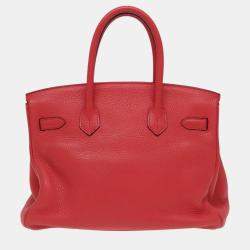 Hermes Red Clemence Leather Birkin 30 Tote Bag