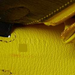 Pre Owned Hermes Blue Encre Chevre Mysore Leather Gold Finish Kelly Sellier 25 Bag