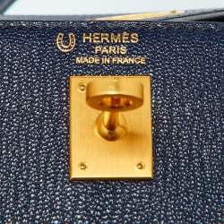 Pre Owned Hermes Blue Encre Chevre Mysore Leather Gold Finish Kelly Sellier 25 Bag