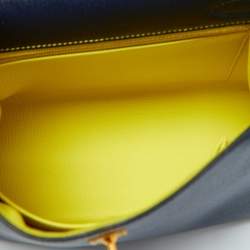 Pre Owned Hermes Blue Encre Chevre Mysore Leather Gold Finish Kelly Sellier 25 Bag