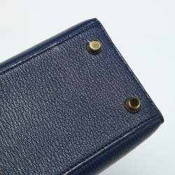 Pre Owned Hermes Blue Encre Chevre Mysore Leather Gold Finish Kelly Sellier 25 Bag