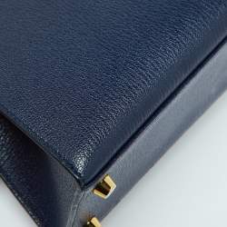 Pre Owned Hermes Blue Encre Chevre Mysore Leather Gold Finish Kelly Sellier 25 Bag