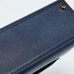Pre Owned Hermes Blue Encre Chevre Mysore Leather Gold Finish Kelly Sellier 25 Bag