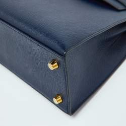 Pre Owned Hermes Blue Encre Chevre Mysore Leather Gold Finish Kelly Sellier 25 Bag