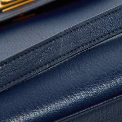 Pre Owned Hermes Blue Encre Chevre Mysore Leather Gold Finish Kelly Sellier 25 Bag