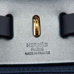Pre Owned Hermès Ecru Blanc Noir/Bleu Indigo Vache Hunter/Toile Quadrille Viking Leather Herbag Zip Retourne 31 Bag