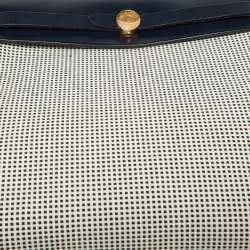 Pre Owned Hermès Ecru Blanc Noir/Bleu Indigo Vache Hunter/Toile Quadrille Viking Leather Herbag Zip Retourne 31 Bag